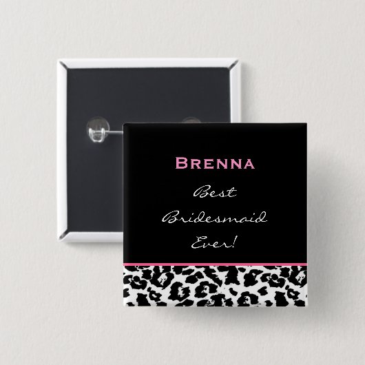 Brautjungfern-Schwarz-weißer rosa Button (Vorne & Hinten)