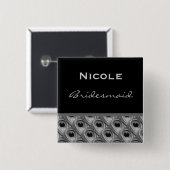 Brautjungfern-Silber und schwarze Pfau-Hochzeit Button (Vorne & Hinten)