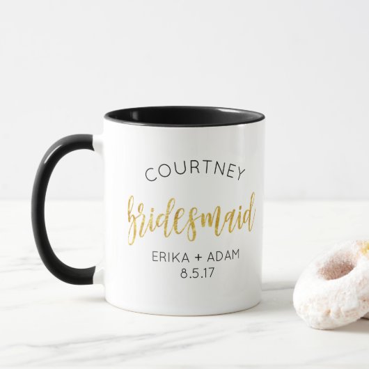 Brautjungfern-Trauzeugin IMITAT-GOLDGlitzer Tasse (Mit Donut)