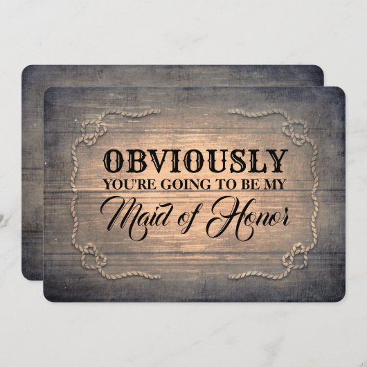 Brautjungfern-/Trauzeugin-lustiges rustikales Holz Einladung (Vorne/Hinten)