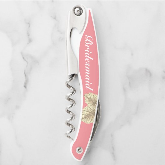 Brautjungfern-verlässt modernes Rosen-Gold Weiß Kellnermesser (Vorderseite)