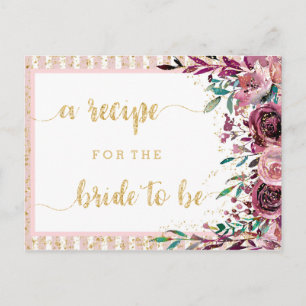 Brautjungfernparty-Rezeptkarte mit rosa Blumen und Postkarte