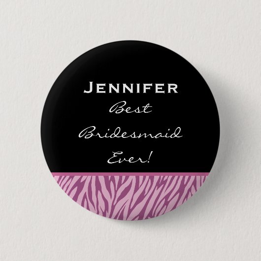 Brautjungferrosa Zebra-individueller Name Button (Vorderseite)
