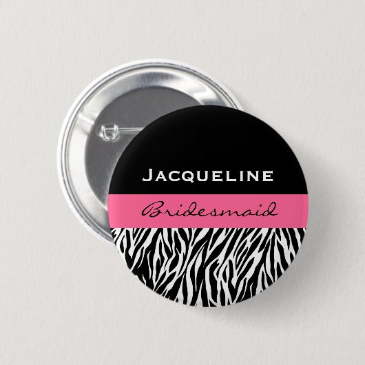 BrautjungferSchwarz-weißer rosa moderner Button (Vorne & Hinten)