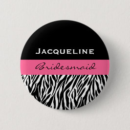 BrautjungferSchwarz-weißer rosa moderner Button