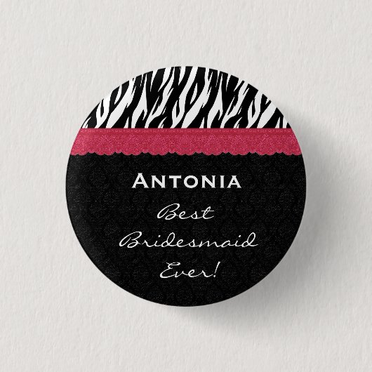 BrautjungferSchwarz-weißer roter Zebra V7 Button (Vorderseite)