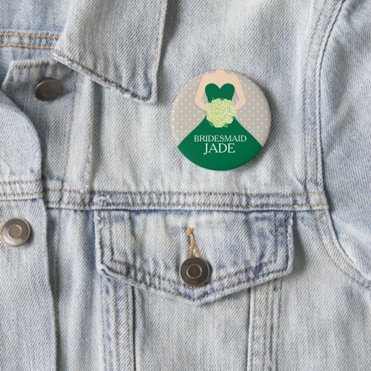 Brautjungfrau dunkelgrünes Kleid genannt Hochzeits Button (Beispiel)
