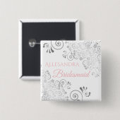 Brautjungname Tag Pink & Gray Button (Vorne & Hinten)