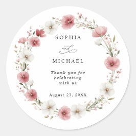 Brautkleber Rosa Wilde Blumen Hochzeit Runder Aufkleber