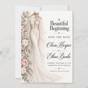 Brautkleid Blush Floral Save the Date Einladung