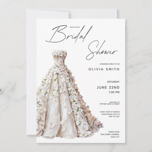 Brautkleid Brautparty Einladung (Vorderseite)