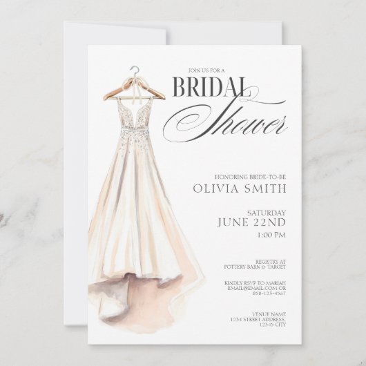 Brautkleid Brautparty Einladung (Vorderseite)