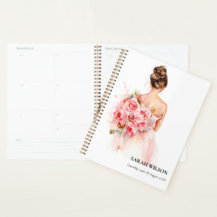 Brautkleid Brautparty mit Aquarell-Rosen in Rosa Planer