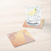 Brautkleid Brautparty Rose Gold Glitzer Tropfen Rechteckiger Pappuntersetzer (Vor Ort)