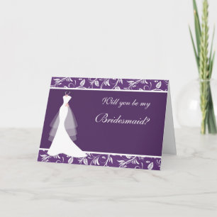 Brautkleid, Damast auf violettem Hintergrund Braut Einladung