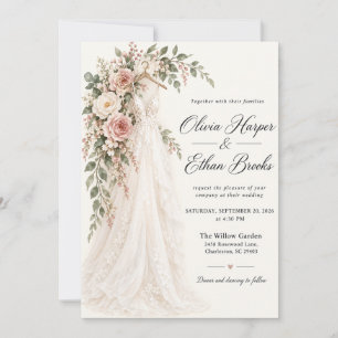 Brautkleid-Hochzeits-Einladungskarte im Floral-Des Einladung