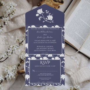 Brautkleid-Hochzeits-Einladungskarte Navy Rose All In One Einladung