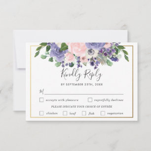 Brautkleid-Lila-Blumen-Hochzeitsmenü-Wahl-RSVP-Kar RSVP Karte