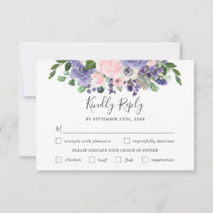 Brautkleid Lila Florale Hochzeitsmenü Wahl RSVP-Ka RSVP Karte