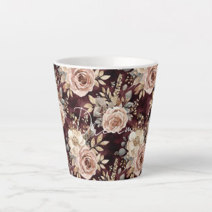 Brautkleid mit burgunderrotem Floral-Blush-Design  Milchtasse