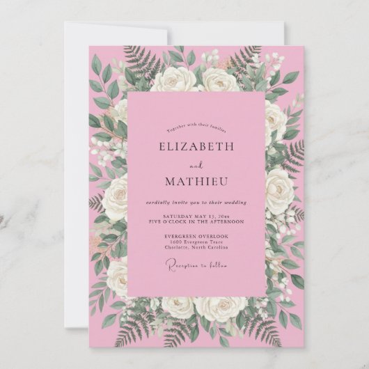 Brautkleid mit Kaugummi-Rosa Blütenblättern Einladung (Vorderseite)