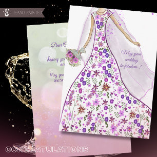 Brautkleid mit lila Wildblumen Gratulation Feiertagskarte