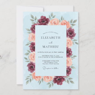 Brautkleid mit marinekorallenrotem Blumenmuster Einladung