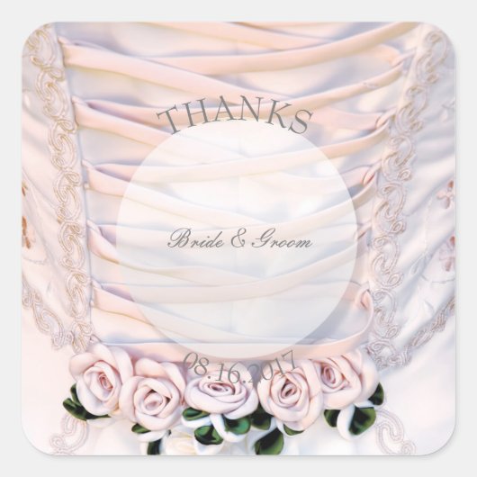 Brautkleid mit Rose Hochzeit Quadratischer Aufkleber (Vorderseite)