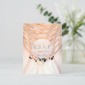 Brautkleid mit Rose Hochzeit RSVP Einladungspostkarte (Stehend Vorderseite)