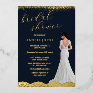 Brautkleid Navy Gold Spitze Braut Dusche Folieneinladung