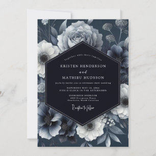 Brautkleid Navy Moody Floral Eleganz Hochzeit Einladung