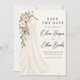 Brautkleid Pink Rose Save the Date Einladung