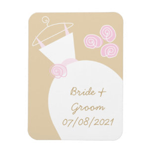 Brautkleid Rosa Beige 'Namen und Datum' Magnet