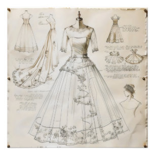 Brautkleid Skizze Fotodruck