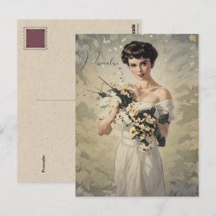 Brautkleid Vintage Hübsches Mädchen Florales Foto Postkarte