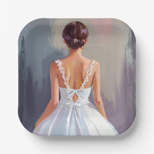 Brautkleid | Wasserfarbe Weißes Spitzenkleid Pappteller (Vorderseite)