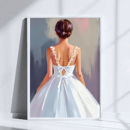 Brautkleid | Weißes Spitzenkleid Wasserfarbe Poster