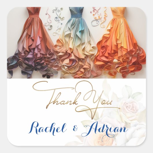 Brautkleidstil Quadratischer Aufkleber (Vorderseite)