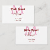 Brautkommando hinzufügen Name Monogramm Brautjungf Visitenkarte (Vorne/Hinten)