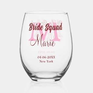 Brautkommando hinzufügen Name Monogramm Brautjungf Weinglas Ohne Stiel