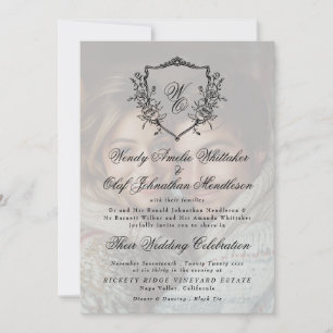 Brautkranz-Wappen Schwarz-Weiß-Foto-Hochzeit Einladung