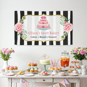 Brautkuchendesigner Gold Rosa Floral Gestreift Banner
