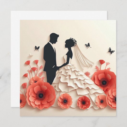 Brautkunst und Bräutigam mit Blume Einladung (Vorne/Hinten)