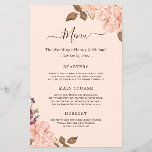 Brautmenü-Flugblatt in Rosa mit Blumenmuster Flyer