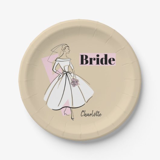 Brautmode Neutrale Braut Name Pappteller (Vorderseite)