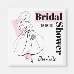 Brautmode Rosa Junggesellinnenabschied Datum Name  Magnet