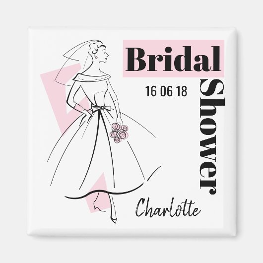 Brautmode Rosa Junggesellinnenabschied Datum Name Magnet (Vorne)