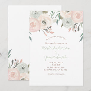 Brautmoderne Florale Hochzeit in Rosa-Salbei-Mintg Einladung