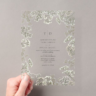 Brautmonogramm mit Babyatmung Botanische Hochzeit Acryleinladungen