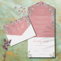Brautmonogramm mit floraler Kaskade in Dusty Rose